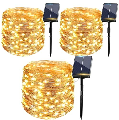 Solar Fairy Lights Outdoor, 12M/39FT 120 LED String Lights, 3 Pack Solar Powered Waterproof Garden Lights with 8 Modes, Bright Copper Wire Lights for Patio Yard Balcony Party Indoor/Outdoor Decor