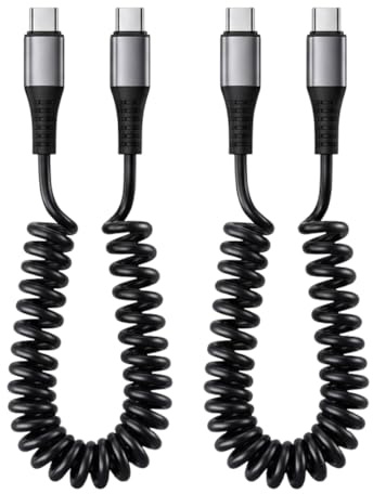 AYHYHLJZJ 2 piezas de cable en espiral USB C, cable USB C corto 60W/3A, cable tipo C a tipo C corto, compatible con Android Auto, CarPlay para iPhone, para Galaxy, para Pixel, para iPad, para MacBook
