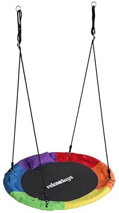 Relaxdays Nestschaukel, runde Hängeschaukel, Kissen & Griffe, Kinder, verstellbar, Outdoor, Ø: 100 cm, bis 100 kg, bunt