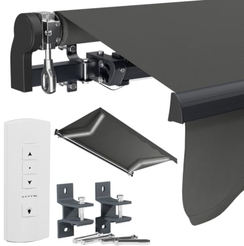 STEELSØN Kestria elektrische Gelenkarmmarkise 300x250 cm, LED, Anthrazit | Sonnenmarkise mit Fernbedienung, Balkonmarkise, Sonnenschutz mit Wandhalterung, Terrassenmarkise wetterfest, Außenmarkise