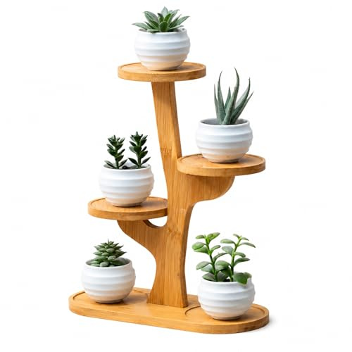 ZHITENG 3 Niveles Soporte para Plantas de Bambú, Soporte para Macetas