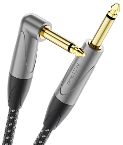 deleyCON 6,35mm Cavo Chitarra 15m, Cavo Strumento TS Mono Jack Angolato - per Chitarra Elettrica, Basso, Batteria, Pedali, Amplificatori, Mixer, Accordatori, Altoparlanti