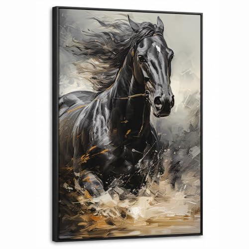 OnlyWow© Gerahmtes Bilder 60x90 cm Living Room Decoration Wanddeko Bilderwand Bilderrahmen Für Leinwand Geschenk Wanddekoration Schlafzimmer Pferde - Schwarz - Weiß - Tiere