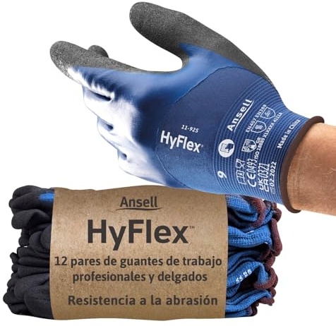 Ansell HyFlex 11-925 Ölabweisenden Arbeitshandschuhe, Rutschfeste Nitril-Beschichtung, Wasserdichte Schutzhandschuhe für Industrie und Mechanik, Dünne Montagehandschuhe, Blau, Größe S (12 Paar)