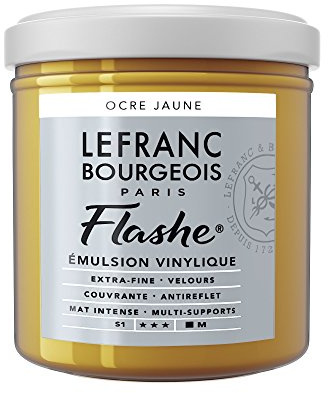 Lefranc Bourgeois 300653 Flashe Acrylfarbe & Vinylfarbe, hochpigmentiert, elastisch, lichtecht, alterungsbeständig, matt, für den Innen- & Außenbereich, 125ml Topf - Gelber Ocker