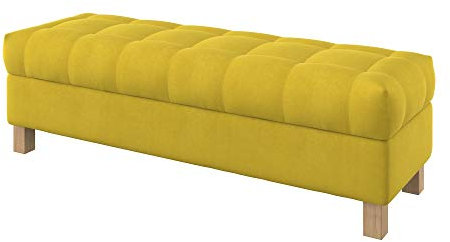 Furninero - Raffinierte gepolsterter Sitzbank Sitzhocker Sitzruhe Betthocker Ottomane, mit Stauraum, Quadratische Beine, 140 cm breit, Majestic Velvet Yellow Stoff (Licht zu reinigende), Gelb