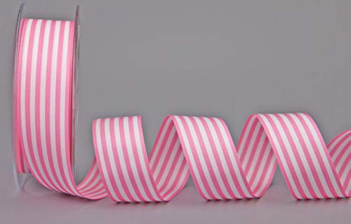 finemark dekorband rosa 25 mm x 25 m (rulle) ränder presentband band tygband randig elegant presentförpackning födelsedag påsk dekoration premium band kort