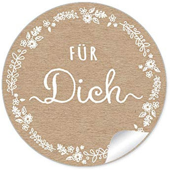 48 STICKER: Für Dich Etiketten für ihr Gastgeschenk in Natur/Kraftpapier Look mit weißer Blütenranke als Danksagung für Geschenktüten oder Briefe Geschenke zur Hochzeit Geburtstag Taufe