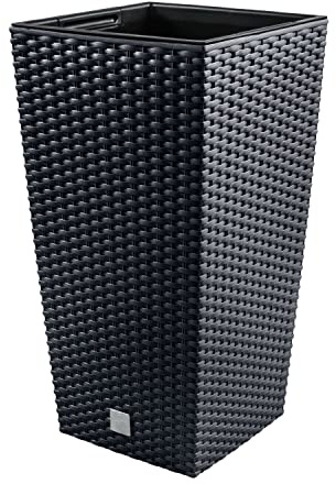 Hoher quadratischer Topf 19 l Prosperplast Plastikquadrat mit Tank in Anthrazit, 45 (groß) x 24 (Breite) x 24 (tiefer) cms