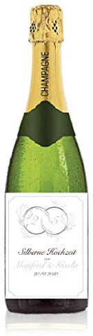 Nysashop Personalisiertes Etikett für Sektflasche zur silbernen Hochzeit, Geschenk, Champagner, Sekt, Flaschenetikett, Aufkleber, selbstklebend, Sticker