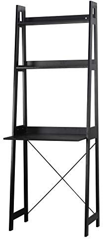 URBNLIVING Verona Ladder Work Desk 2 Shelves Wooden Bedroom Computer Table Office Storage Free Standing (Black)
