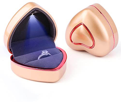 iSuperb LED Ringe Box Schmuckschatulle Ohrringe Ring Geschenkbox Verlobung Ehering Boxen Schmuck Display Verpackung Organizer Ringbox mit Lichtern Jewelry Gift Box for Ring (golden)