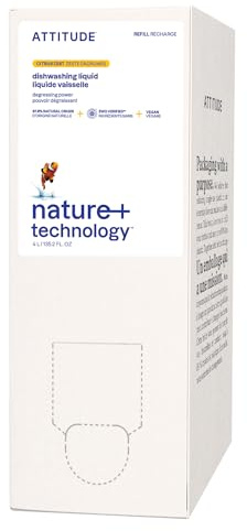 ATTITUDE Washing Up Liquid Refill, EWG Verified, Plant-Based & Vegan Dish Soap, Naturally Derived, Citrus Zest Scent, 4 Liters