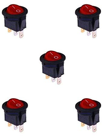 HeyNana 5 Stücke kippschalter 220v wasserdicht rundes Wippschalter 20A Rot LED-Licht 3 Pins EIN/AUS