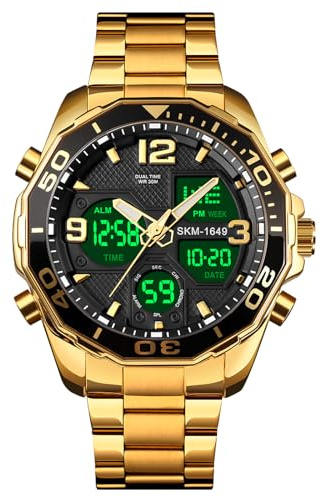 SKMEI Herren-Armbanduhr, Chronograph, Edelstahl, wasserdicht, Datum, analog, Quarzuhr, Business-Armbanduhr für Herren, gold, Men's Standard, Klassisch und modisch
