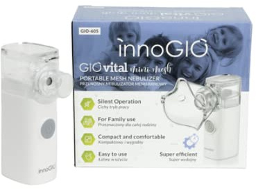 InnoGIO Mini Mesh, Nébuliseur à Membrane Électrique pour Adulte et Enfant, Appareil Respiratoire Portable Certifié Médical, Facile à Utiliser, Masques Souples, Embout Buccal et Récipient Inclus