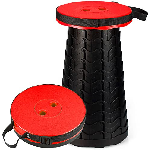 Auspicious Tragbarer Klapphocker - Teleskophocker Höhenverstellbar Faltbar,Einziehbarer Hocker,Leichter Campinghocker für Camping Wandern Angeln BBQ Drinnen Küche,Belastung 397 lb(Rot)