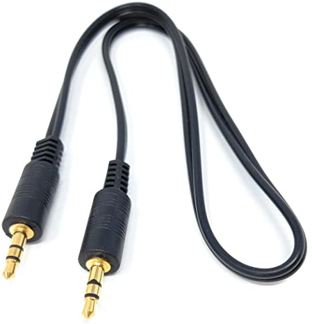 DRUT Short 50cm Stereo Audio AUX Cable, Black | 3.5mm to 3.5mm, Gold Connectors, Small 3 pin Jack to Jack, Speaker Lead, 1.6ft