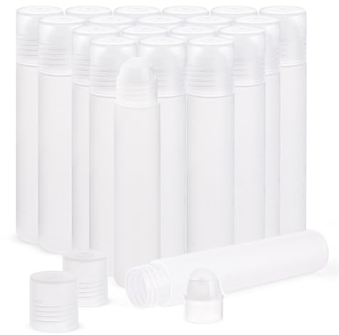 Cositina 20 Pack 1oz/30ml Plastic Translucent Roll On Bottles Refillable Travel Sample Roller Vials with Plastic Roller Ball for Fragrance Essential Oil Perfume DIY Deodorant