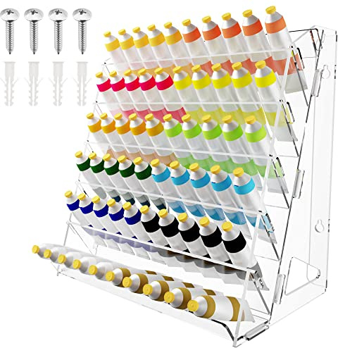 Acrylic Paint Organizer Wall Mount, Paint Holder for Craft Hobby Storage, Rack for 2 oz Bottles, with Brush Holder