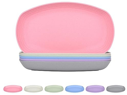 JSYMJSY Plate Set, 6 Pack 11.6 / 7.2 Unbreakable Oval Plate, Plastic Plate Reusable Lightweight for Kitchen Party Camping Picnic BBQ RV, Dishwasher & Microwave Safe, Multicolor, HGMJPDEEP 102
