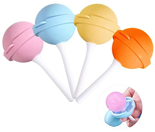 VDKIDKT Silicone Lollipop Ice Cream Maker, Homemade Popsicle Molds, DIY Popsicle Maker for Kids, Lollipop Ice Cream Mold, Reusable Popsicle Molds (Pink/Yellow/Orange/Blue)