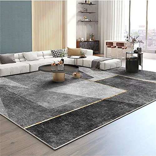 RUGMRZ Area Rug Webteppich Design Teppich Graues geometrisches Muster gelbe Linien dekorieren modernen Stil Anti-Rutsch Teppichboden Auslegware 60 x 90 cm