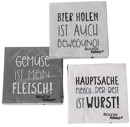 ReWu Servietten Grillen Sprüche 3er Set 60 Stück Papierservietten Motivservietten 17x17 cm Tischdekoration