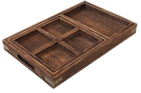UPQRSG Rustikale Serviertabletts aus Holz mit Griff, Rechteckiges Serviertablett aus Holz, Dekoratives Tablett Set mit 7 Teetabletts, Lebensmitteltablett Zum Servieren von Snacks Oder Getränken