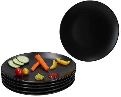 MamboCat Panther Set di 6 Piatti Piani Neri, Ø 27,5 cm, in Gres Opaco per 6 Persone, Grandi per Grigliare & Co. I Piatti per Colazione, Pranzo, Caffè e Pane da Sera