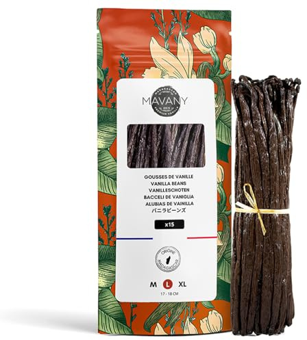 Mavany - 15 Gousses de vanille Bourbon grand cru de Madagascar - Sélection de qualité gourmet pour la pâtisserie/cuisine - Grande taille 17 à 18 cm