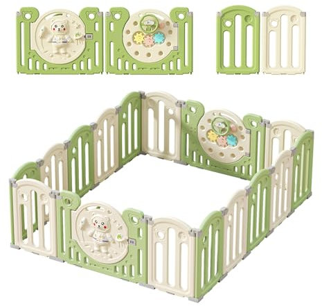 Faltbare Aufbewahrung Laufstall Baby, XXL Vergrößertes Laufgitter Baby mit Kindersicherung,mit Spielmatte Rutschfeste Einstellung, HDPE-Sicherheitsmaterial (12 14 16 Paneel)