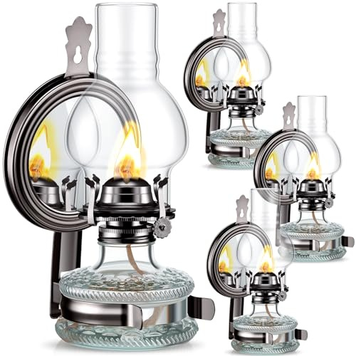 Yexiya 4 Pcs Large Kerosene Lamp Lantern Chamber Oil Wall Mounted Vintage Glass Clear Kerosene Lamp Rustic with Oil Wick for Indoor Home Decor Lighting(Black)