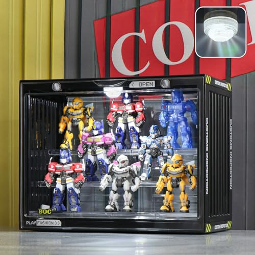 Naconmlet Acryl Vitrine Schaukasten mit led 3 Stufen-Transparent staubdichte Display Case Box für Sammlerstücke, Figuren,Collectibles(Schwarz,11.8x6.7x9Zoll)