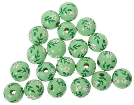 SHINEOFI 30 Stück Grüne Blumen Holzperlen zum Basteln mit Glatter Oberfläche und Grate Runde Holzperlen für Selbstgemacht Girlanden und Traumfänger Zubehör