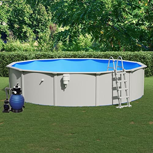 Gecheer Piscina,Fuori Terra,con Pompa Filtro a Sabbia,Scaletta,in Acciaio,Blu e Bianco,550x120 cm