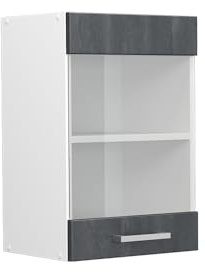 Vicco Küchenglasschrank R-Line, Schwarz Beton, 40 cm | 1 Tür · 1 Einlegeboden · Tiefe – 31 cm · ✓ Frei kombinierbar · ✓ Alles im Blick