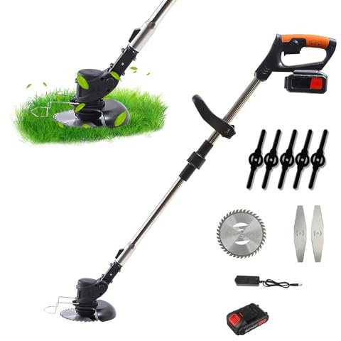 Desbrozadora eléctrica inalámbrica, TCoupe-Bordure inalámbrica, batería de 21 V, con 3 tipos de cuchillas, plegable retráctil para corte de jardín, césped y tierras agrícolas (una pila)