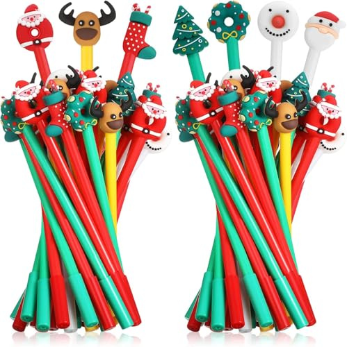 KAHEIGN 49Pcs Gelschreiber Weihnachten Cartoons Gel Stift Set, 7 Stile Süße Kugelschreiber Stifte, 0,5mm Schwarze Gel Tintenstifte, Schneemann Weihnachtsmann Weihnachtsbaum Weihnachtsstifte