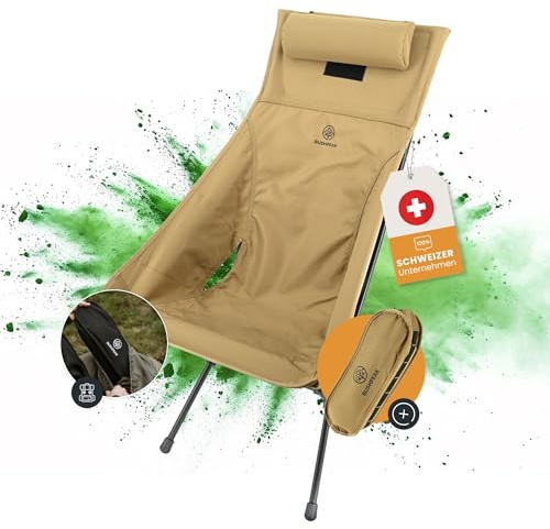 Bushpeak Wildscape - Silla de camping pequeña con bolsa de transporte - Silla de exterior, senderismo, trekking, compacta, hasta un máximo de 150 kg (arena, grande)