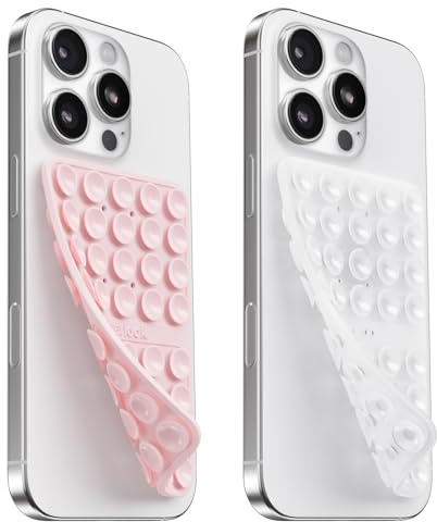 Silikon Handy Saugnapf Halterung Doppelseitig, Freihändig Sticky Silikon Saugnapf Handyhülle für Selfies & Videos, Saugnäpfe Handyhalter für Alle Handy Modelle, Hellrosa & Transparent
