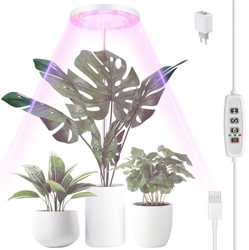 Euakee Pflanzenlampe LED Vollspektrum, 155 CM Höhenverstellbare Pflanzenlicht mit 70 LEDs für Zimmerpflanzen, 3 Lichter Modi und 10 Helligkeit, Zeitschaltuhr 3/9/12 Std für Indoor Pflanzen (Weiß)