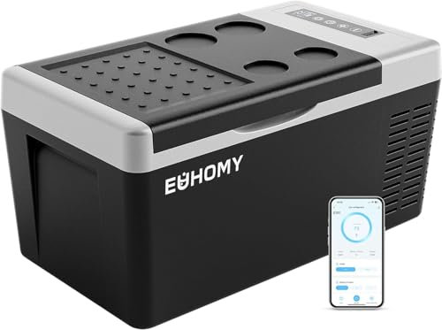 EUHOMY Compressore Frigorifero da 18 l, Frigorifero da Auto -20 ℃ ~ 20 ℃, Frigorifero Portatile 12/24 V DC 100-240 V AC, congelatore Portatile con Controllo App WiFi per Campeggio, Viaggi, Barca