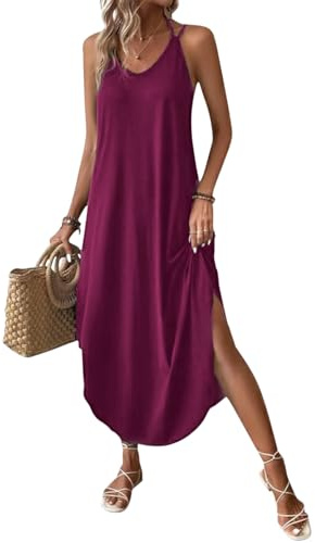 Chicrise Robe Longue D'été Femme Robe Maxi Décontracté Robe De Plage Légèreté Glamour Violet Moyen 38-40
