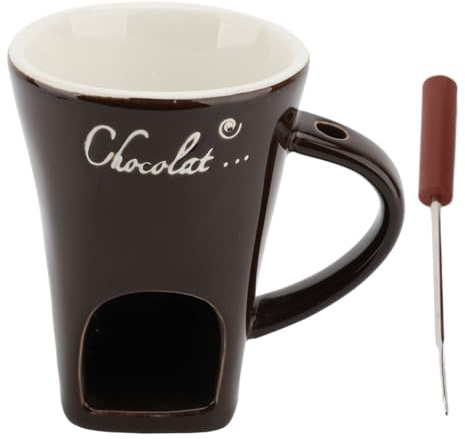 PerGar Tazas de Fondue de Chocolate, Tazas de Fondue de Cerámica Mini Juego, Taza de Fusión de Chocolate con Horquilla para la Cocina (Marrón)