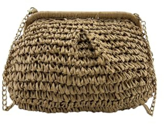 MODELISA - Bolso Clutch Mano De Paja Rafia Cadena De Hombro Estilo Clutch Mujer (Marrón)