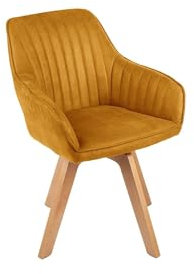 Licht-Erlebnisse Drehstuhl Samt Holz in Senfgelb Natur Retro Design Ziersteppung Armlehnstuhl drehbar Konferenzstuhl Wohnzimmerstuhl