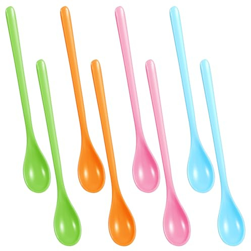 8 cucharas mezcladoras de plástico de mango largo, cucharas de té helado, cucharas coloridas para mezclar helados, café, cócteles (rosa, verde, naranja, azul)