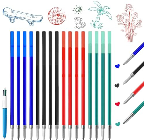 16 Piezas,para boligrafo bic 4 colores,4colours pluma recarga, 1.0 mm