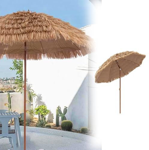 SMELEDFCFK 1,6m 2m 2,4m Sombrilla De Jardín, Sombrilla Playa Redonda Sombrilla De Paja para Piscina Playa, Parasol De Paja Hawaiano Sombrilla Parasol Tropical(200cm/6.5ft)